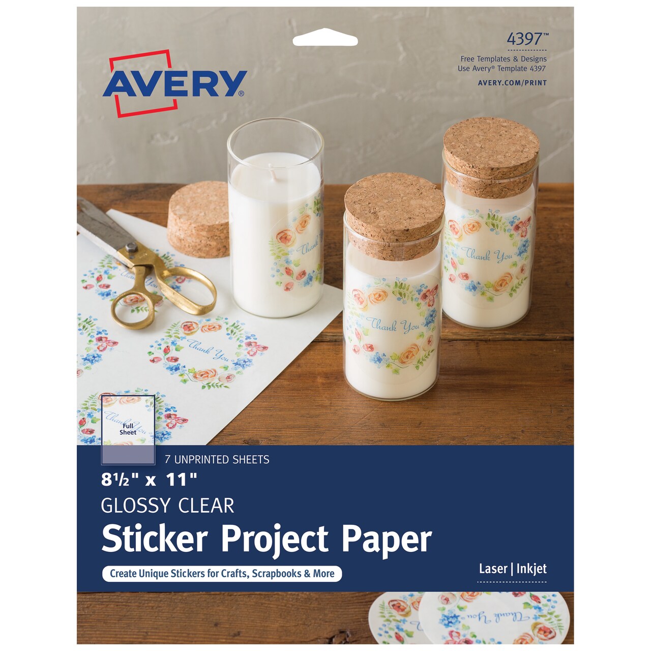 Avery Printable Sticker Paper, Glossy Clear, 8.5 x 11, Laser & Inkjet  Printers, 7 Craft Paper Sheets (4397)